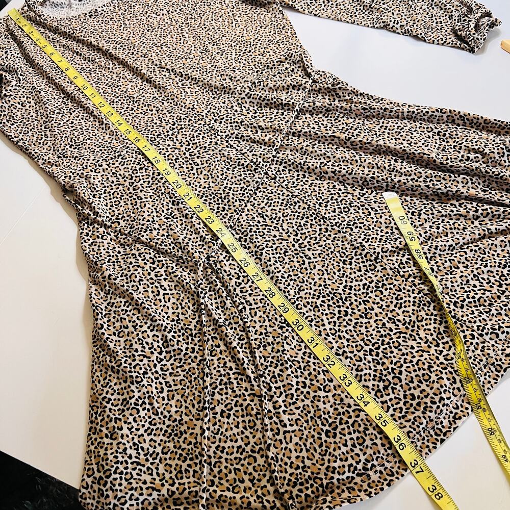 Banana Republic Leopard Print Long Sleeves Flare Dress Size Large Brown Cream - Picture 7 of 8